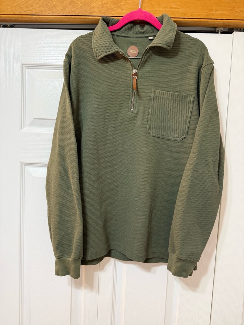 Common People Olive Green Quarter Zip Pullover – Size S – Cotton Stretch